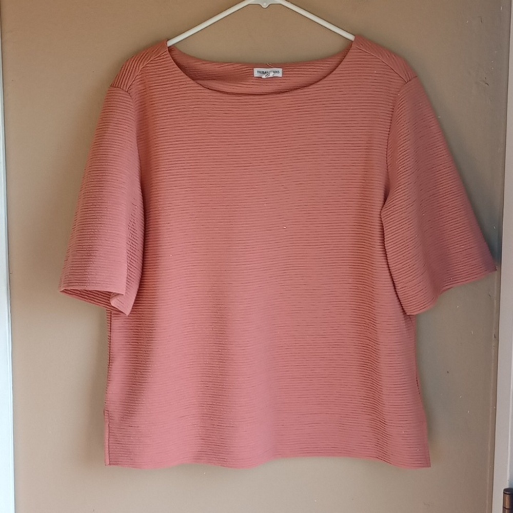 Tribal Jean Short Sleeve Modest Crew Neck Ribbed Shirt Size PS